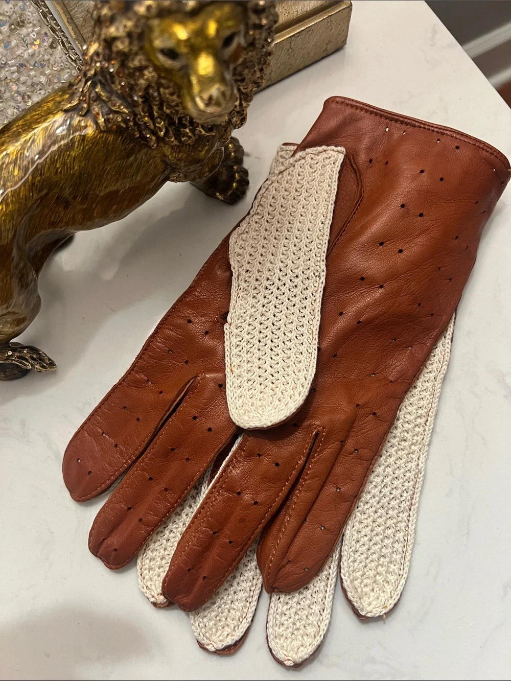 Unisex Maus&Hoffman soft Leather and Cream Knit Driving Gloves made in Italy 🇮🇹